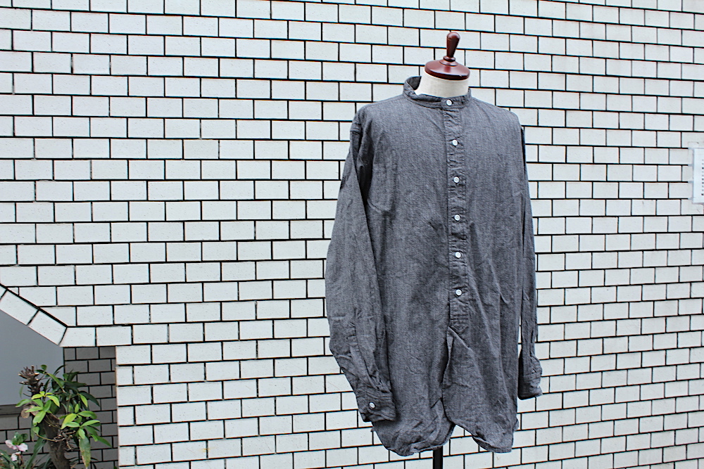 ボンクラ　バンドカラーシャツ　ブラックシャンブレ　size36 BONCOURA ⁄ ボンクラ バンドカラーシャツ | STEPS(ステップス