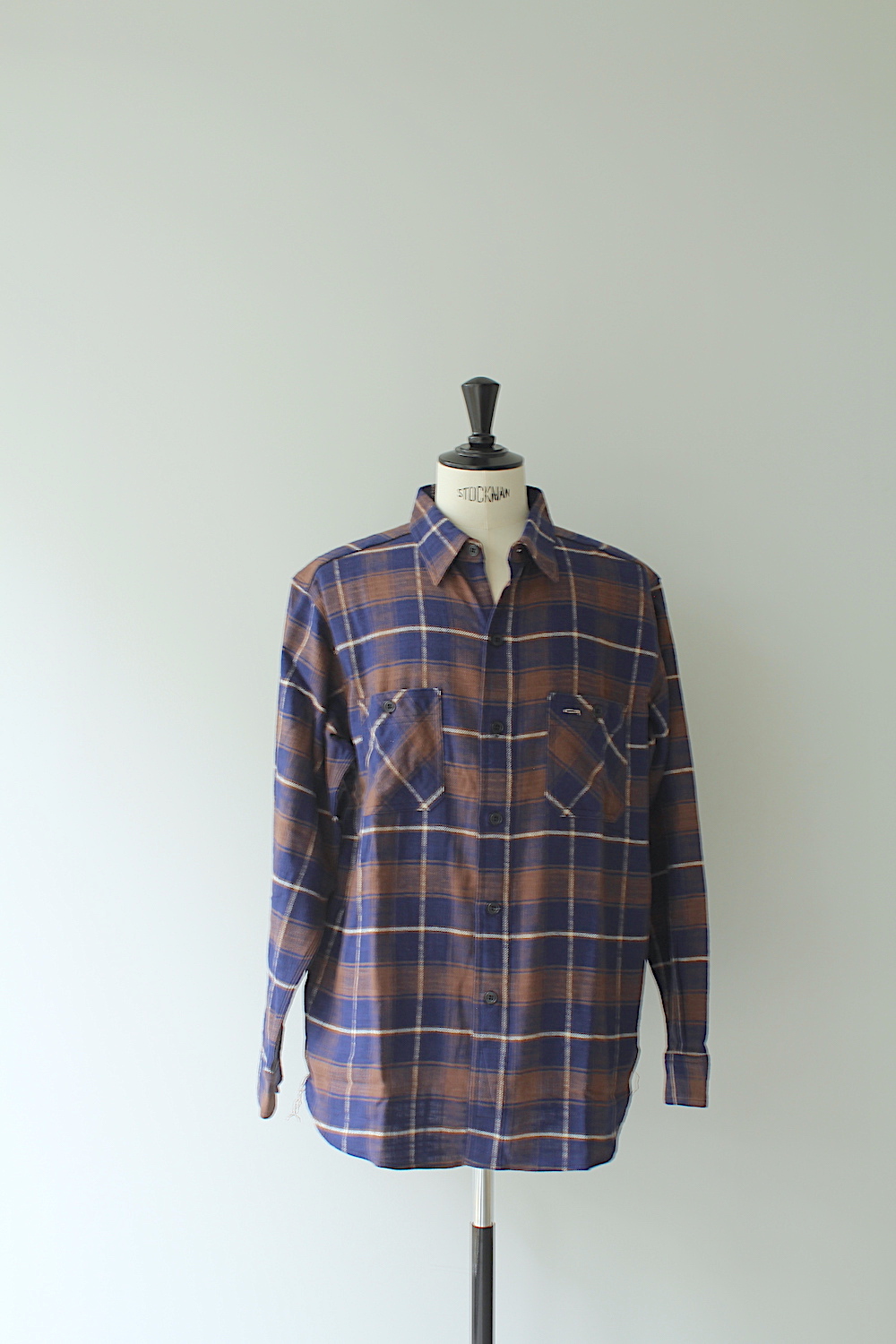 BONCOURA WORK FLANNEL BROWN TARTAN襟レギュラーカラー