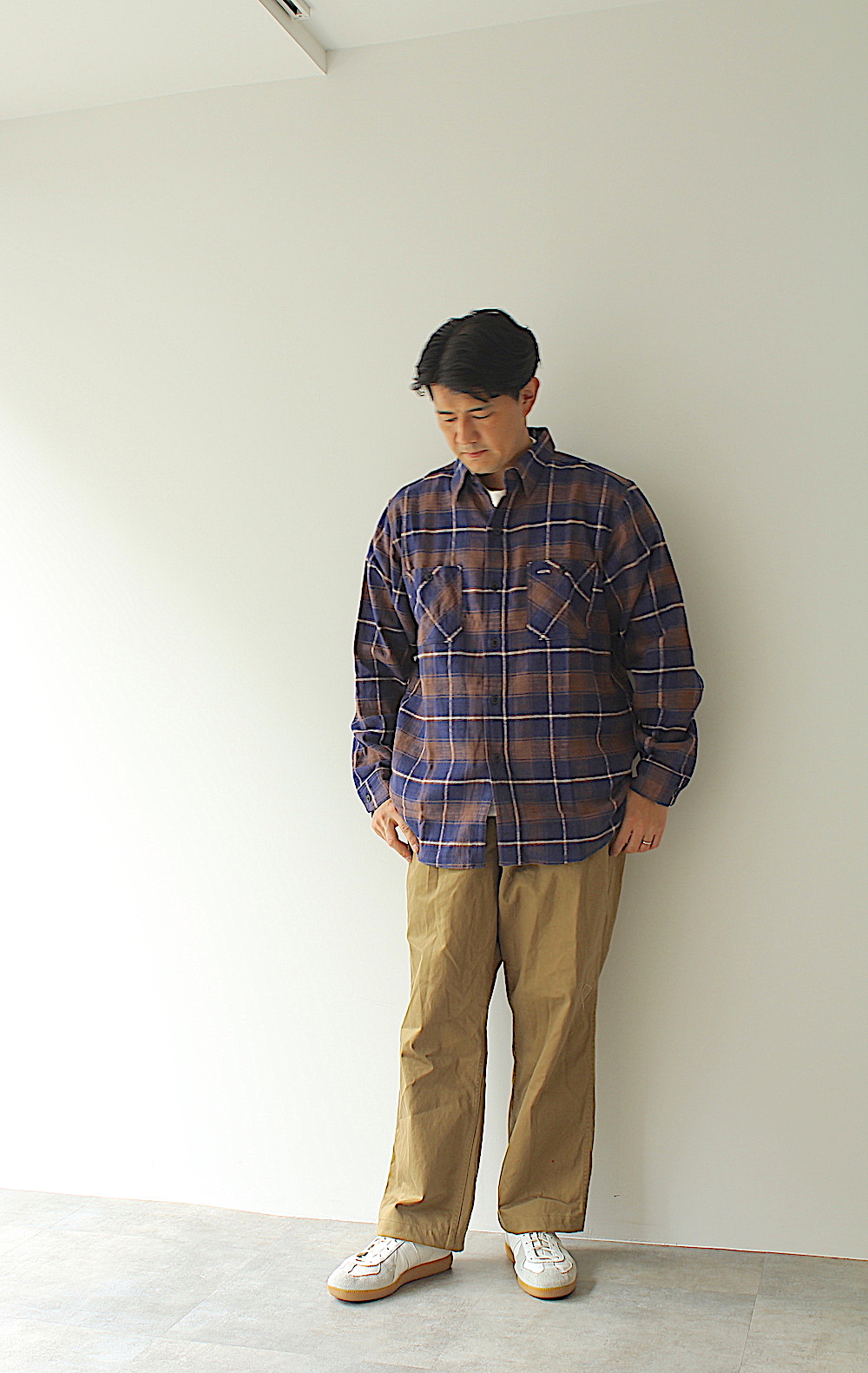 BONCOURA WORK FLANNEL BROWN TARTAN襟レギュラーカラー