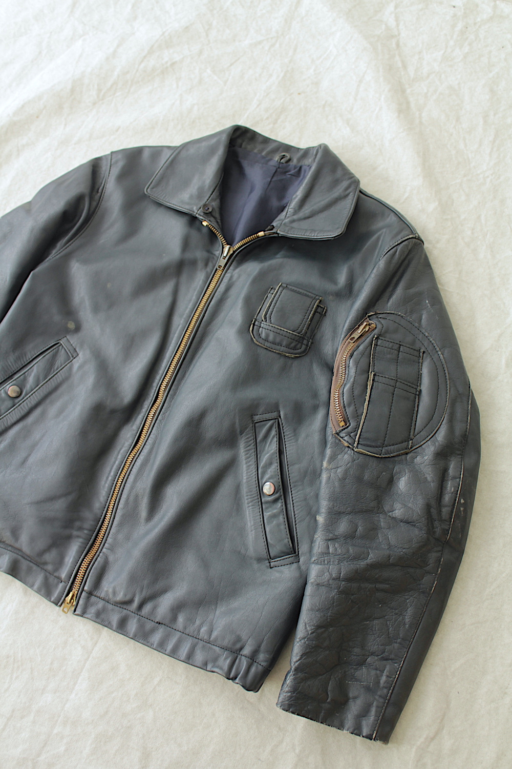 70s French pilot leather jkt ヴィンテージ-