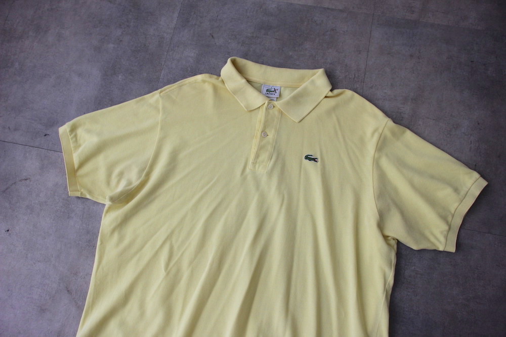 トップス 80s LACOSTE Polo Shirts Made in France Vtg c1980s Chemise Lacoste Made in France Red ~S 2-Button