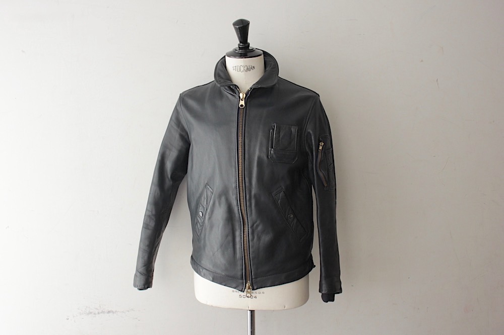 70s フレンチ エアフォース レザー フライトジャケット ミリタリー 黒 48 70s French Air Force Pilot Leather Jacket Original – edeak vintage